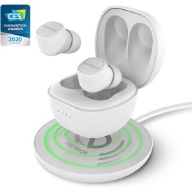 Naztech Freedom+ True Wireless Noise Cancelling Earbuds [Wireless Charging Pad & Charging Case] for Home Office, Online Classes + More (White)